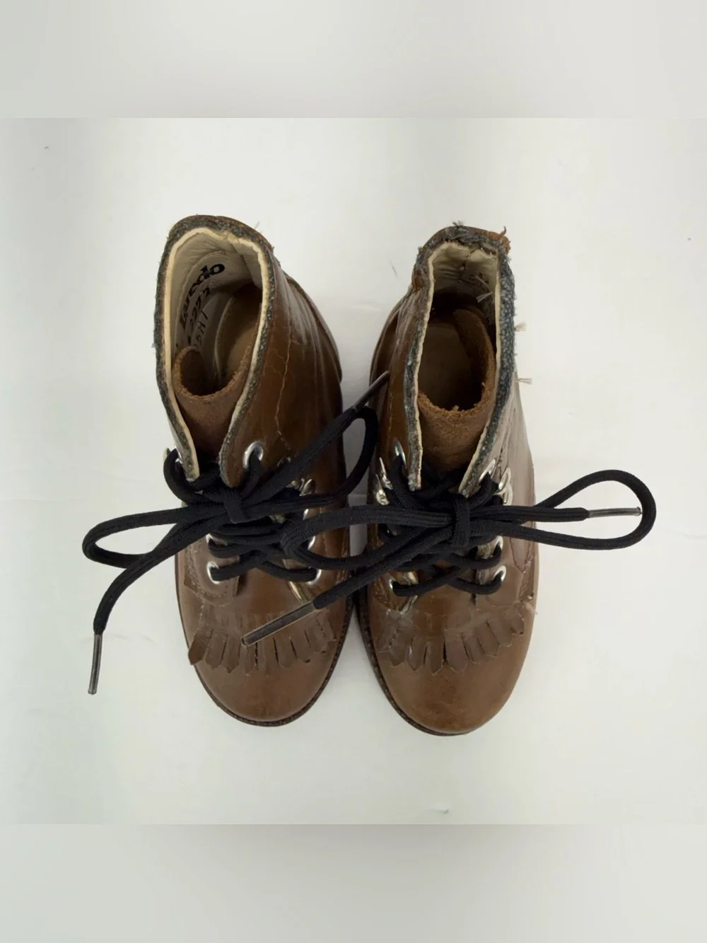 Vintage Laredo Sz 4.5M Toddler Brown Leather Lace Up Kiltie Western Roper Boots